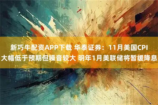 新巧牛配资APP下载 华泰证券：11月美国CPI大幅低于预期但噪音较大 明年1月美联储将暂缓降息